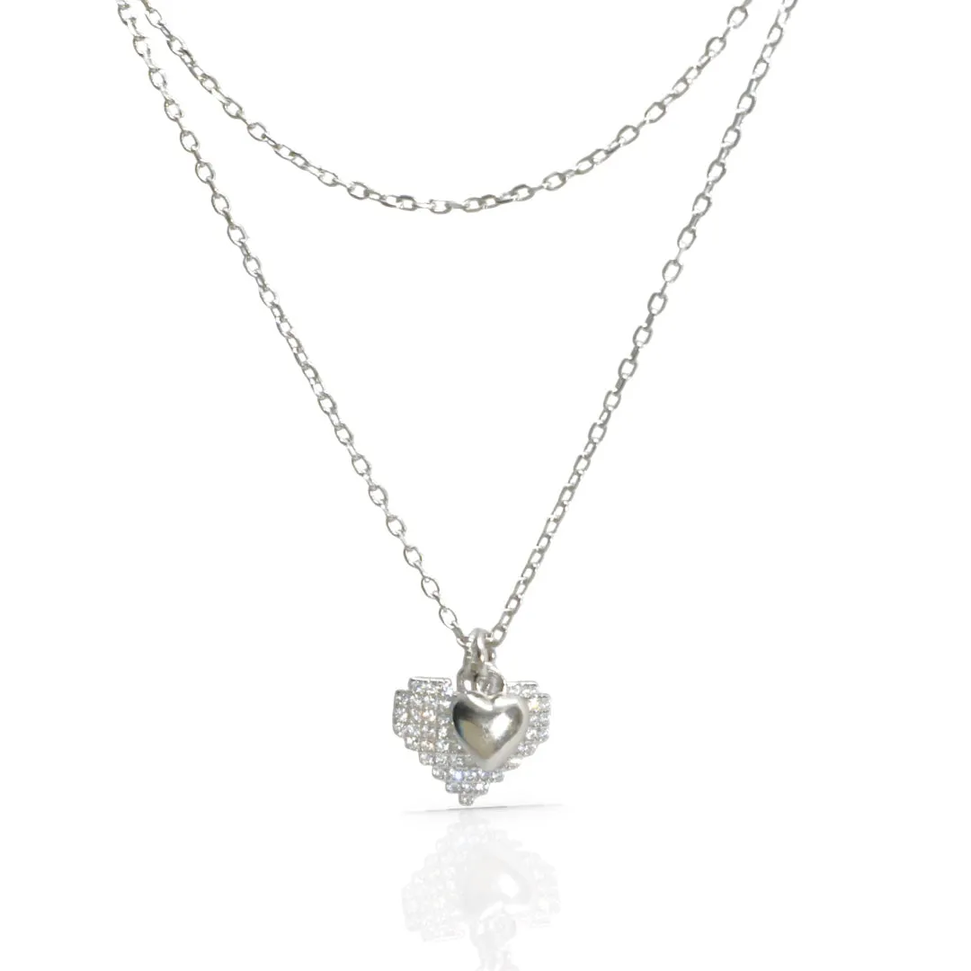 Heart-Shaped Layered Necklace for Women in 925 Silver