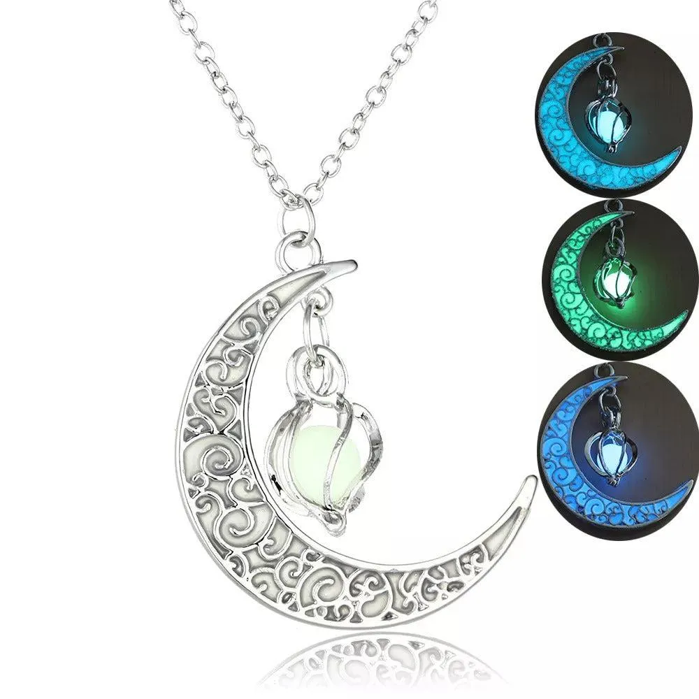 Illuminating Crescent Moon Pendant Necklace