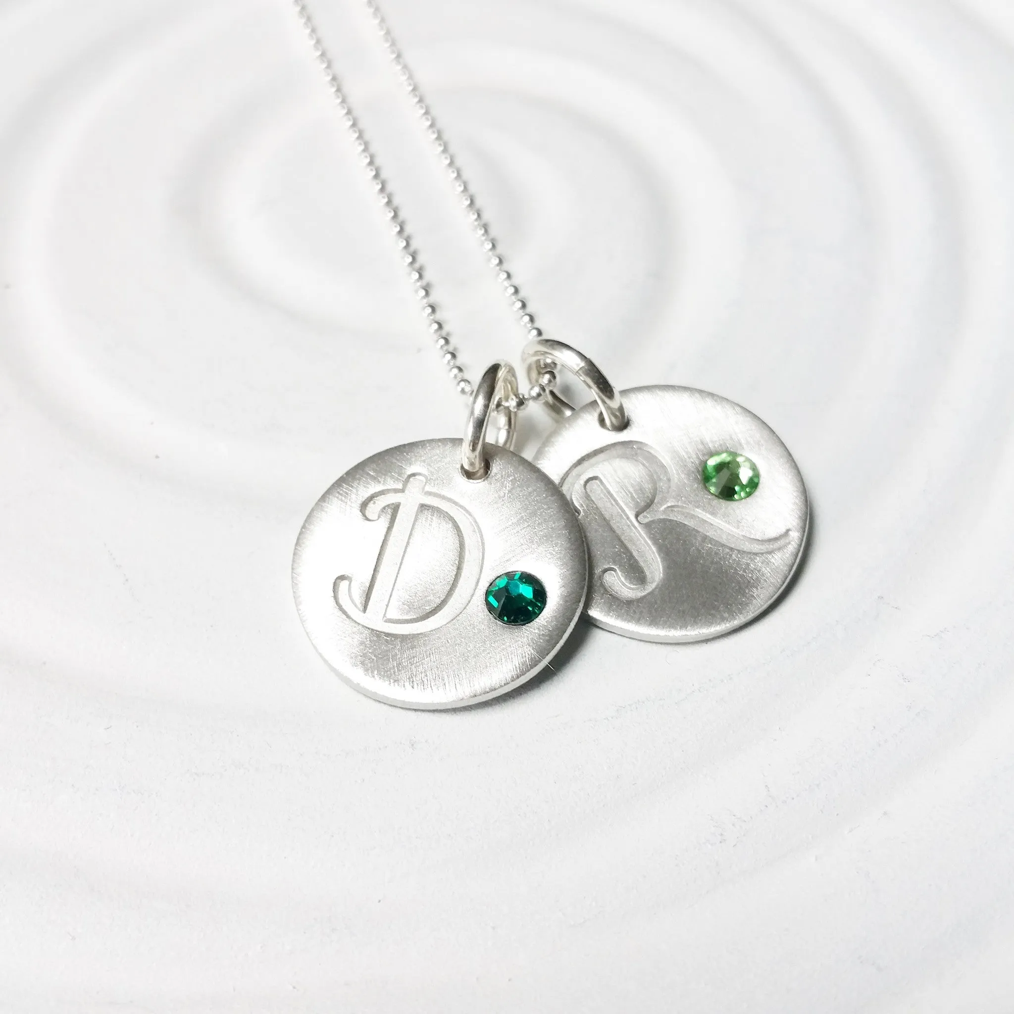 Initial and Birthstone Necklace | Minimalist Cursive Initial