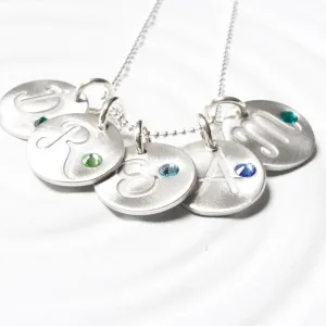 Initial and Birthstone Necklace | Minimalist Cursive Initial