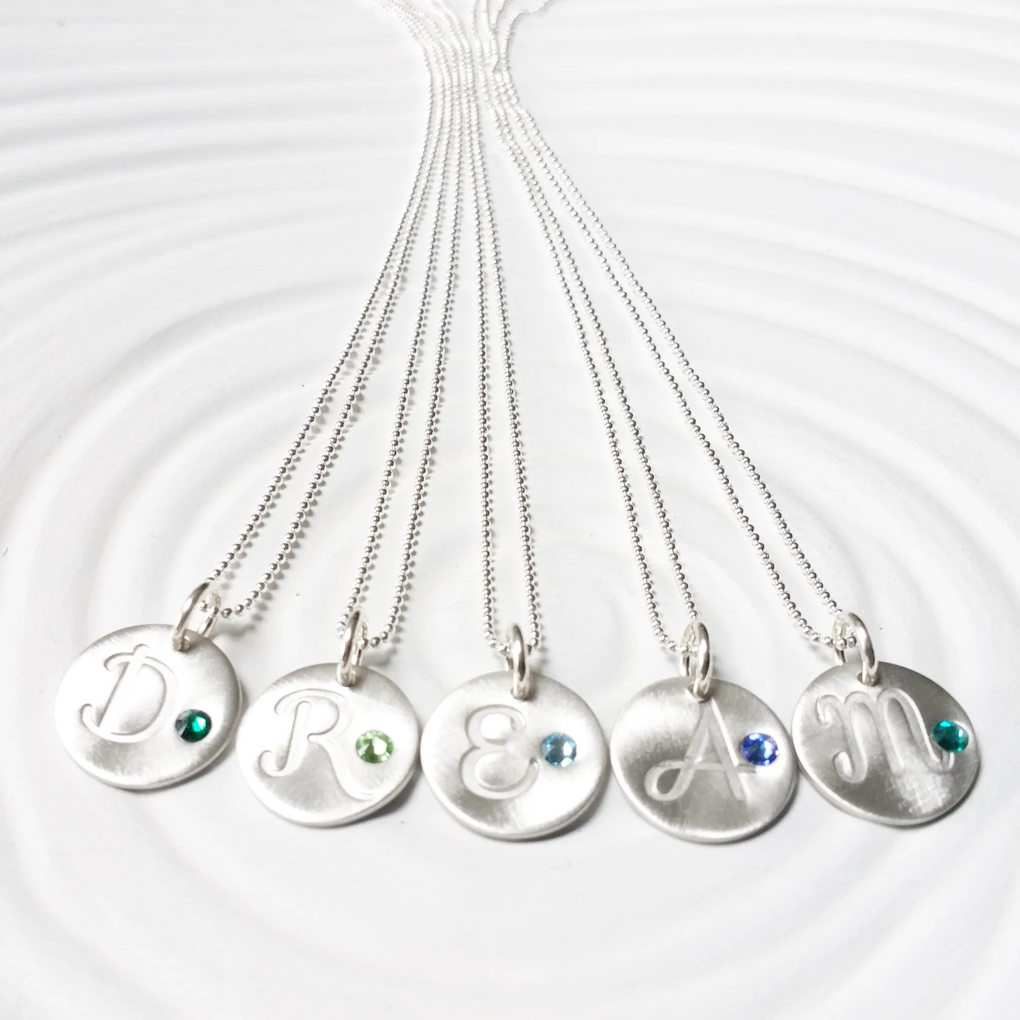 Initial and Birthstone Necklace | Minimalist Cursive Initial