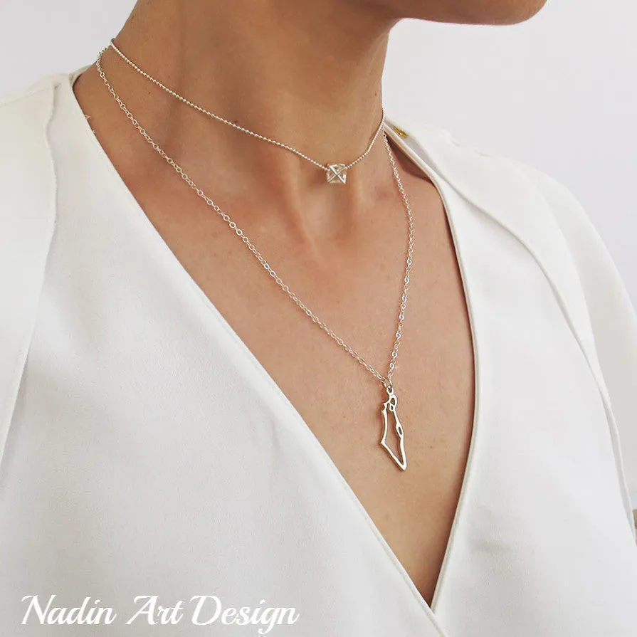 Israel Map Silver Necklace