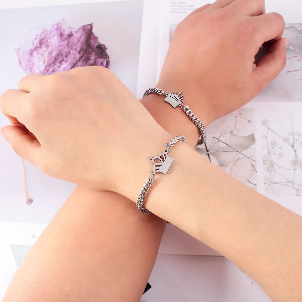 King Queen Connecting Magnetic Bracelets Set