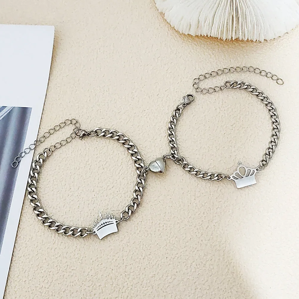 King Queen Connecting Magnetic Bracelets Set