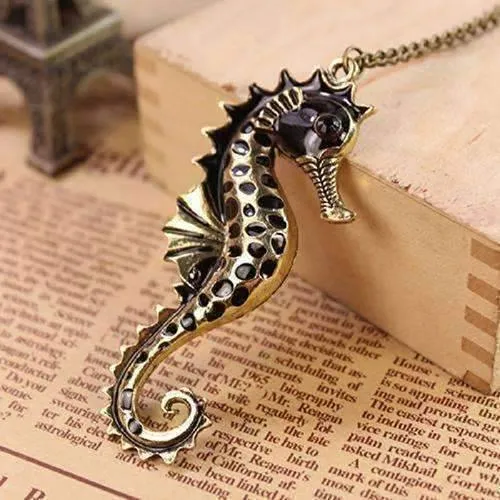 Large Bronzed Seahorse Necklace