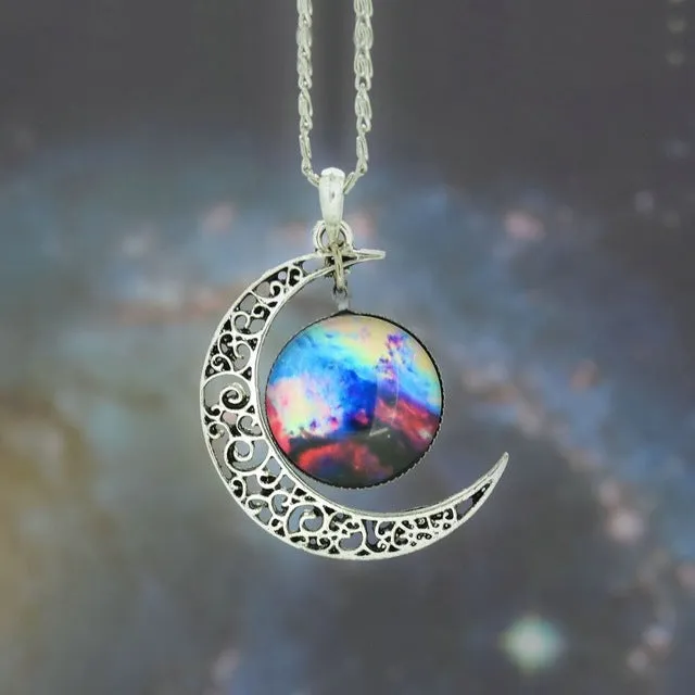 LIEBE ENGEL Brand Silver Color Jewelry Moon Statement Necklace Glass Galaxy Collares Necklace&Pendants Maxi Necklace Women 2017