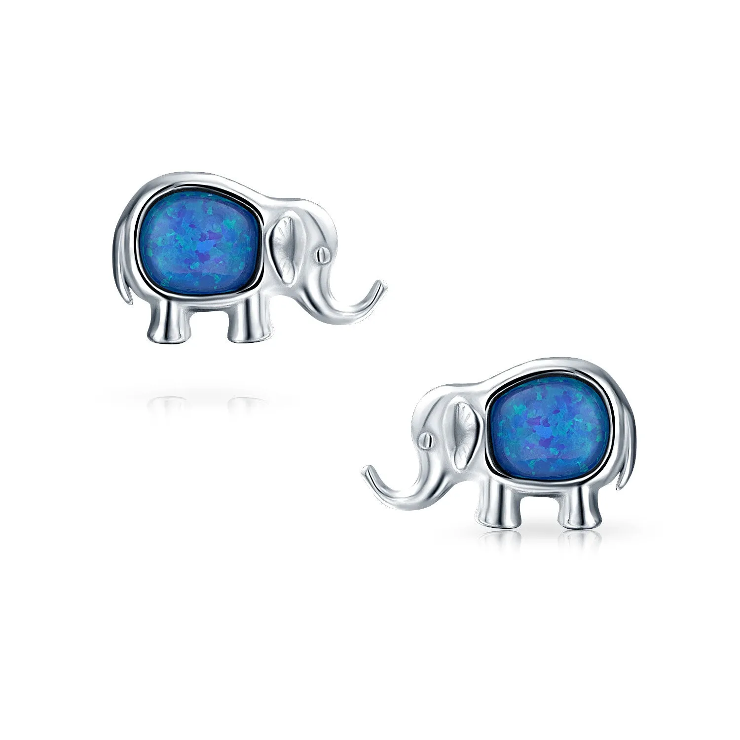 Lucky Dainty Gemstone Opal Elephant Stud Earrings Sterling Silver October Birthstone