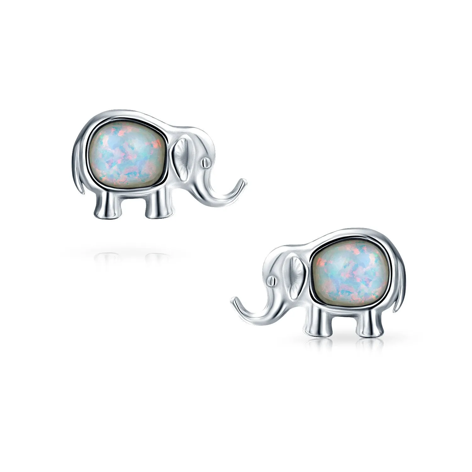 Lucky Dainty Gemstone Opal Elephant Stud Earrings Sterling Silver October Birthstone