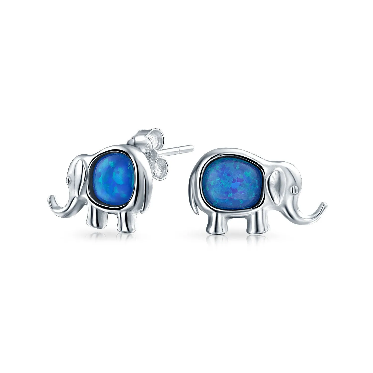 Lucky Dainty Gemstone Opal Elephant Stud Earrings Sterling Silver October Birthstone