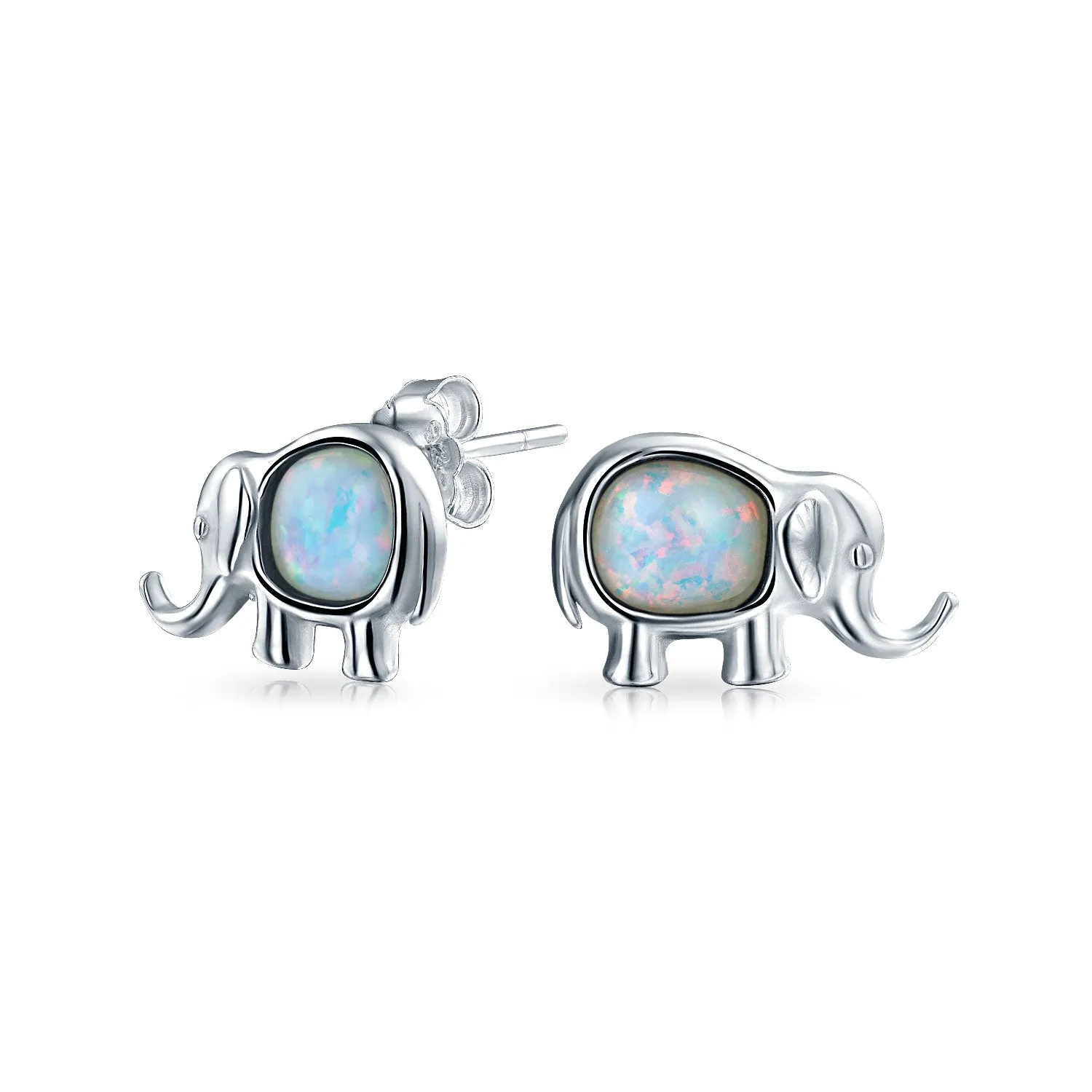 Lucky Dainty Gemstone Opal Elephant Stud Earrings Sterling Silver October Birthstone