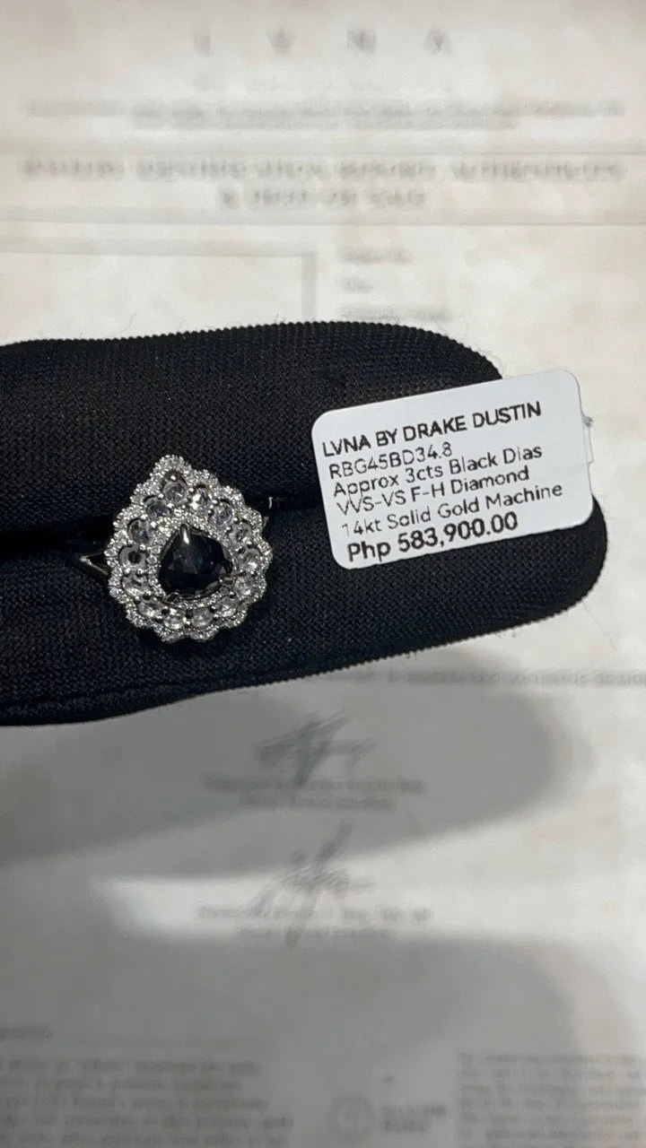 LVNA Signatures 3ct Center 3cttw Lucky Diamantes Black Colored Diamond Ring 14kt