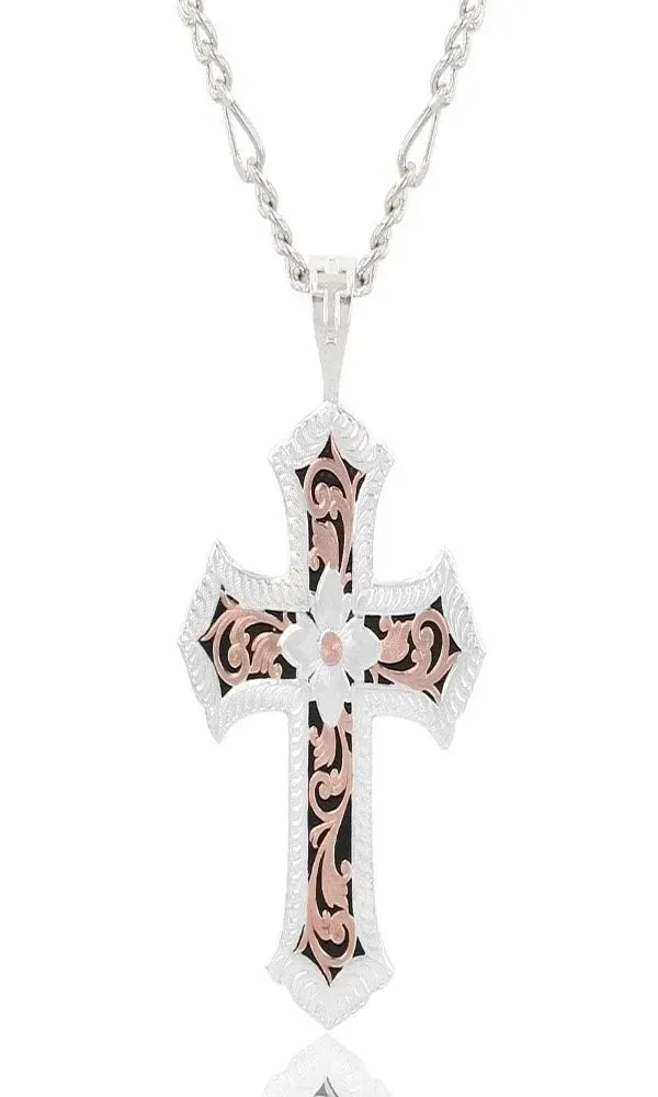 Montana Silversmith - Antiqued Scalloped Cross Necklace - Rose Gold