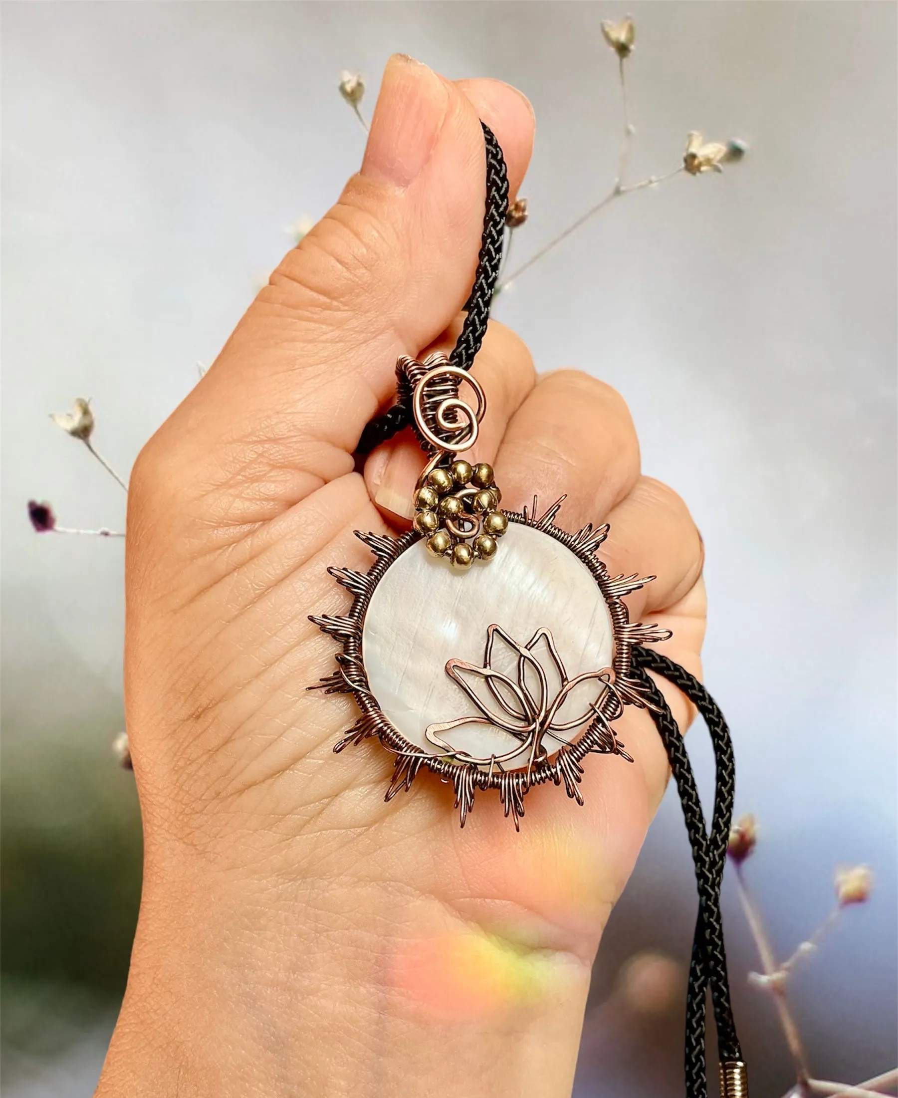 Mother of Pearl Lotus Sun Pendants