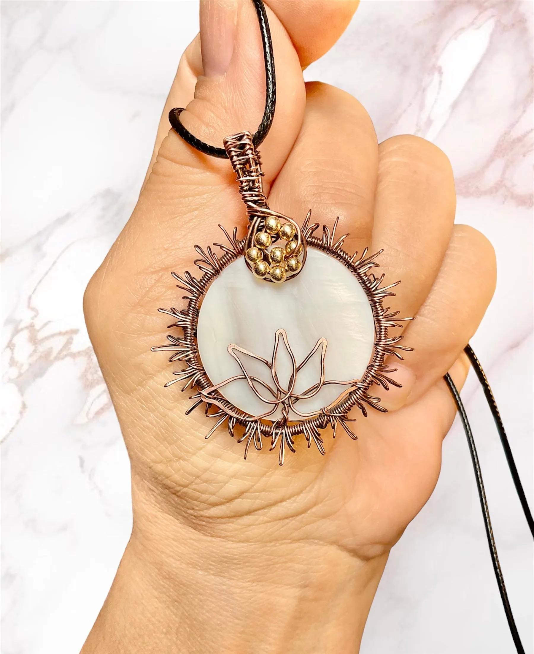 Mother of Pearl Lotus Sun Pendants