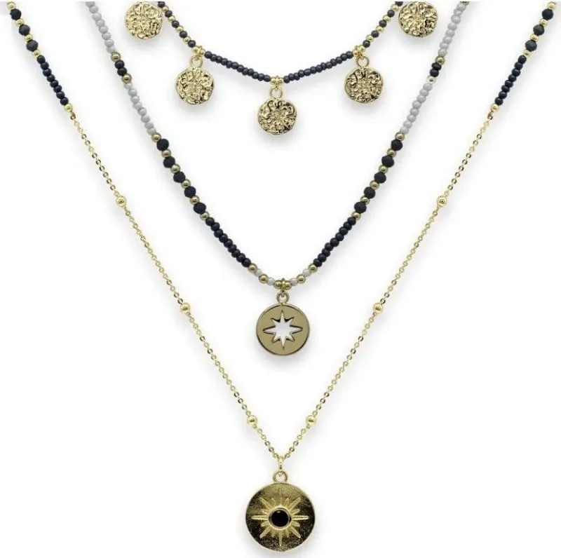 Navy And Gold Triple Layering Necklace