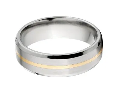 New 7mm Titanium Wedding Ring With 14k Yellow Gold Inlay, -SKU# 7B11G-BC