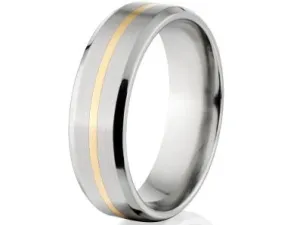 New 7mm Titanium Wedding Ring With 14k Yellow Gold Inlay, -SKU# 7B11G-BC