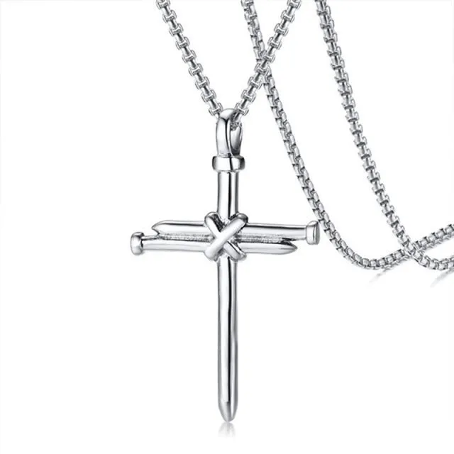 New Fashion Cross Necklace Men Punk Nail Styling Pendant Black Gold Silver Color Chain Creative Necklace Gifts