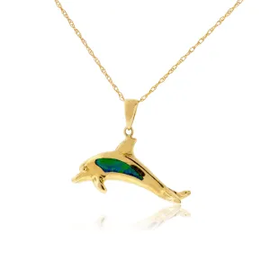 Opal Inlay Dolphin Swimming Pendant