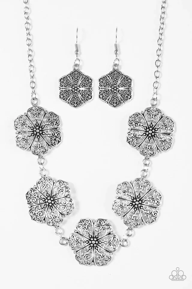 Paparazzi Necklace ~ Floral Fluorescence - Silver