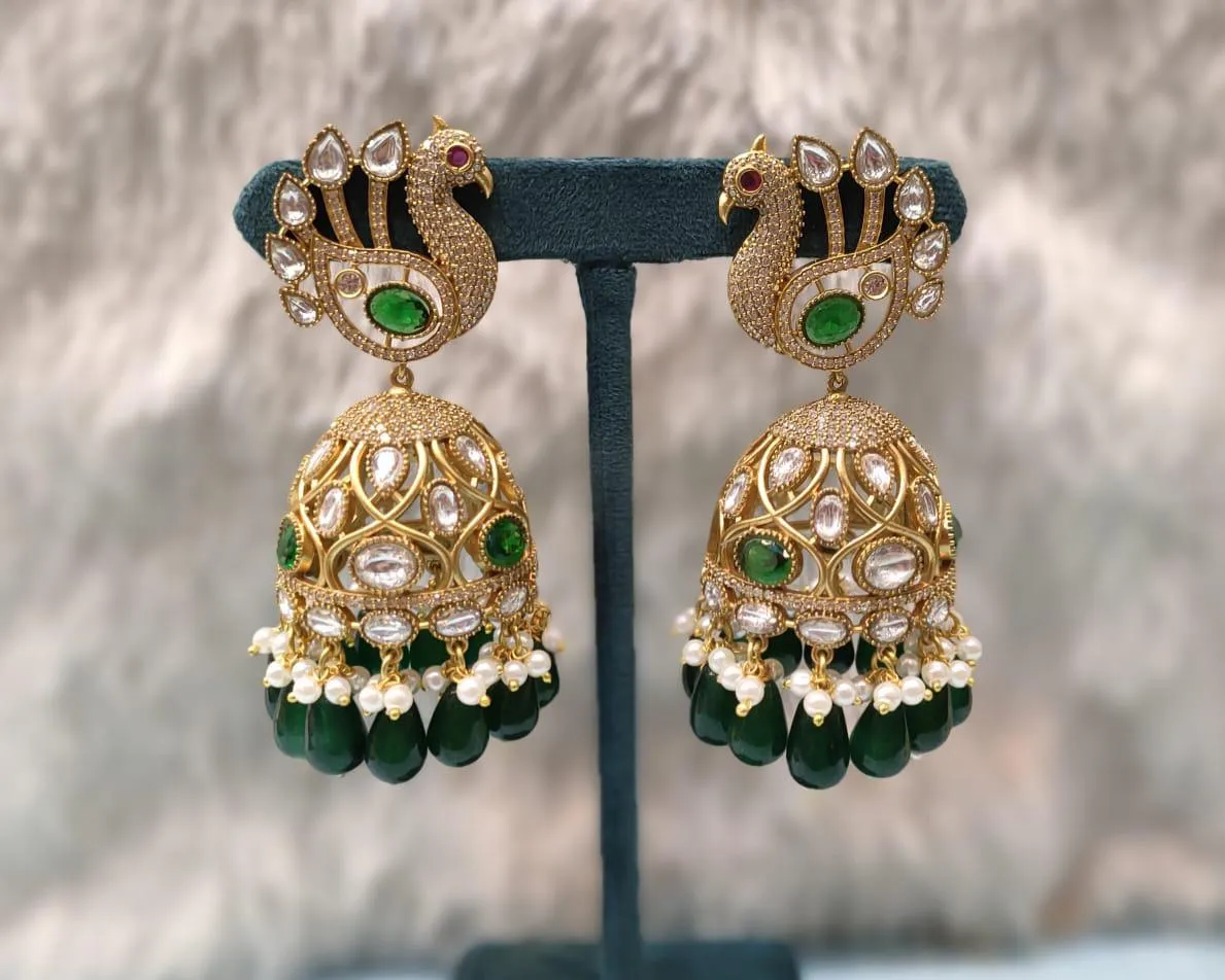 Peacock Design Gold Plated Wedding Earrings Set Women