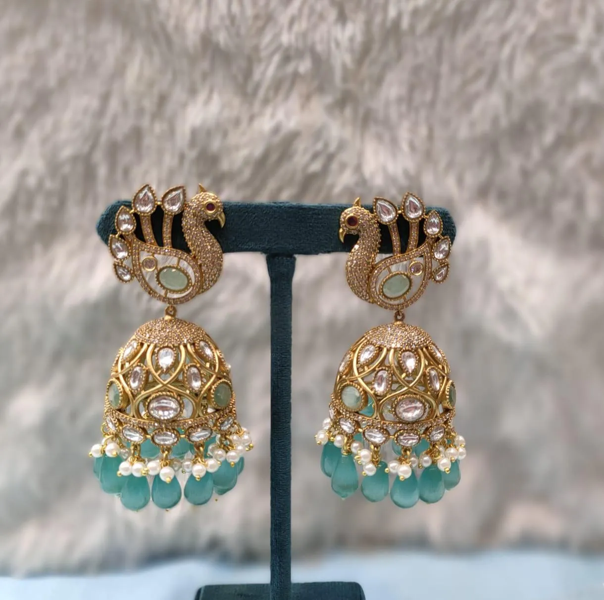 Peacock Design Gold Plated Wedding Earrings Set Women