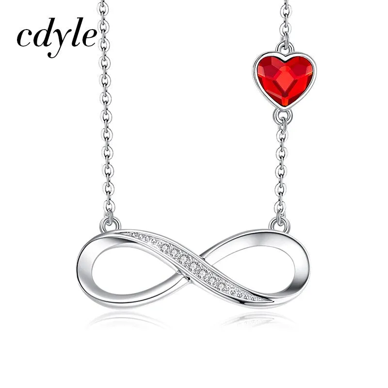 Personalized Infinity Name Necklace in Silver Plating with Red Heart