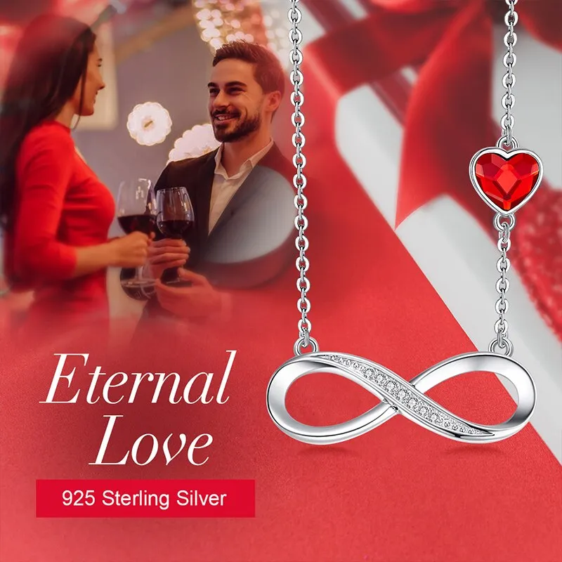 Personalized Infinity Name Necklace in Silver Plating with Red Heart