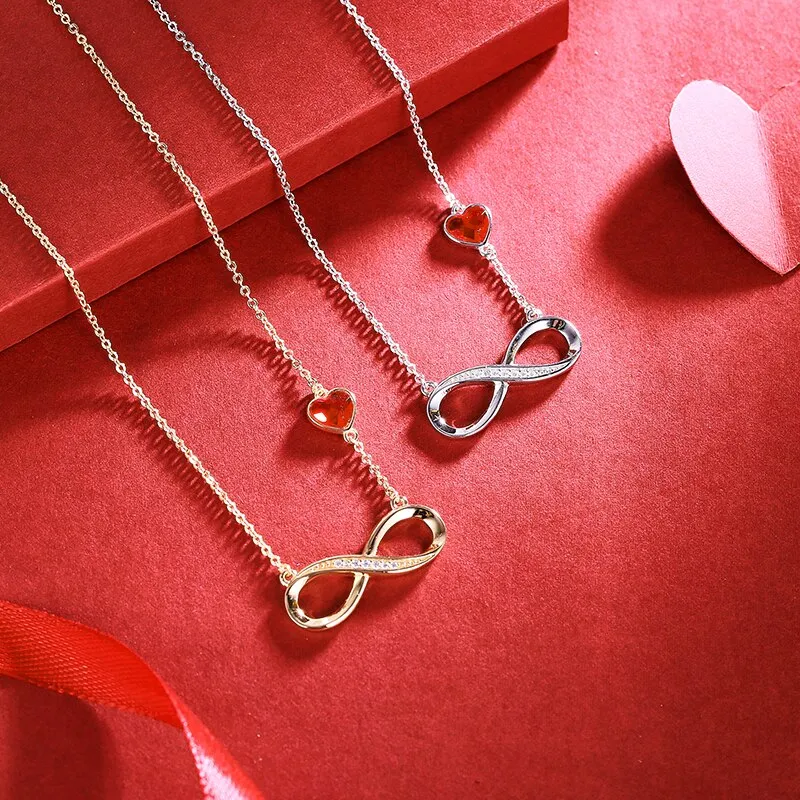 Personalized Infinity Name Necklace in Silver Plating with Red Heart