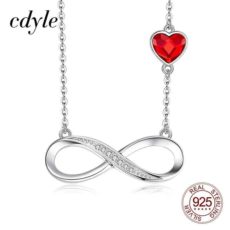 Personalized Infinity Name Necklace in Silver Plating with Red Heart