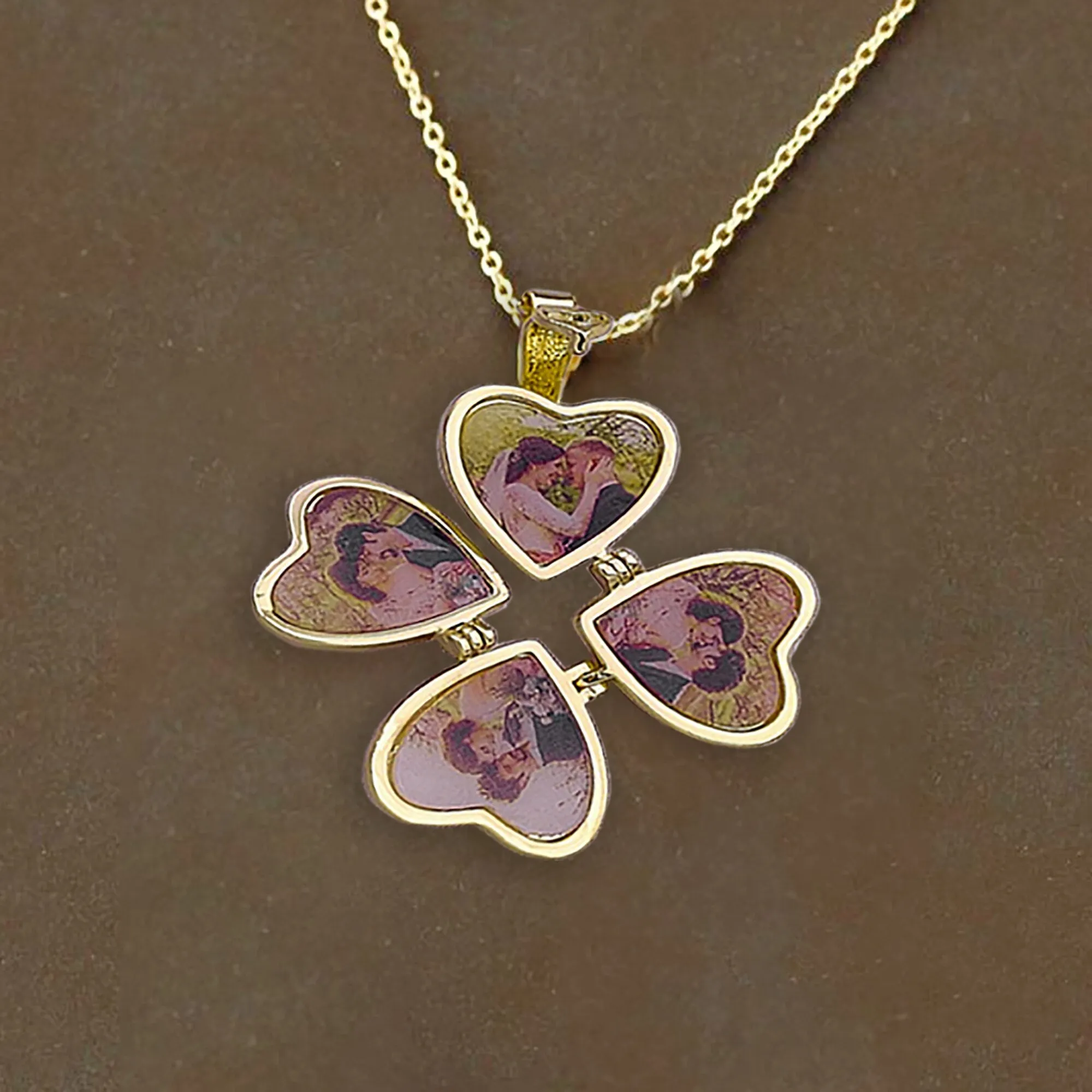 Personalized Love Heart Locket Necklace Custom 4 Photos Adjustable Pendant