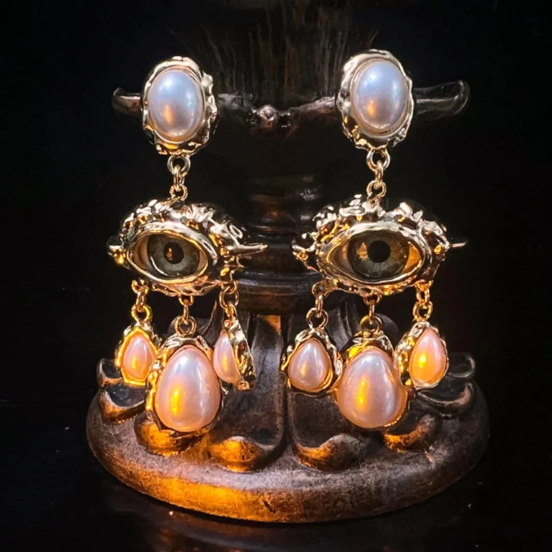 Pre Order:  Vintage Eye Pearl Drop Earrings