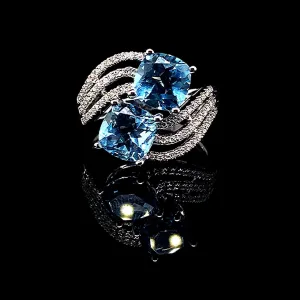 PREORDER | Blue Topaz Gemstones Crossover Diamond Ring 14kt