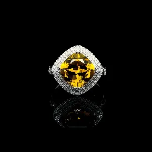 PREORDER | Citrine Cushion Gemstones Diamond Ring 14kt