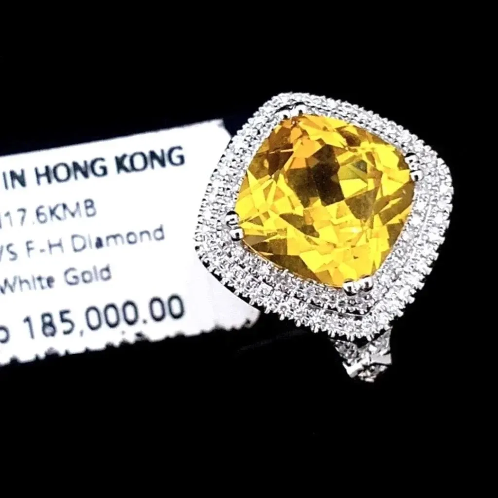 PREORDER | Citrine Cushion Gemstones Diamond Ring 14kt