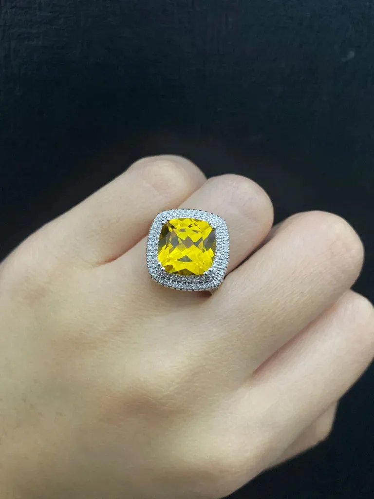 PREORDER | Citrine Cushion Gemstones Diamond Ring 14kt