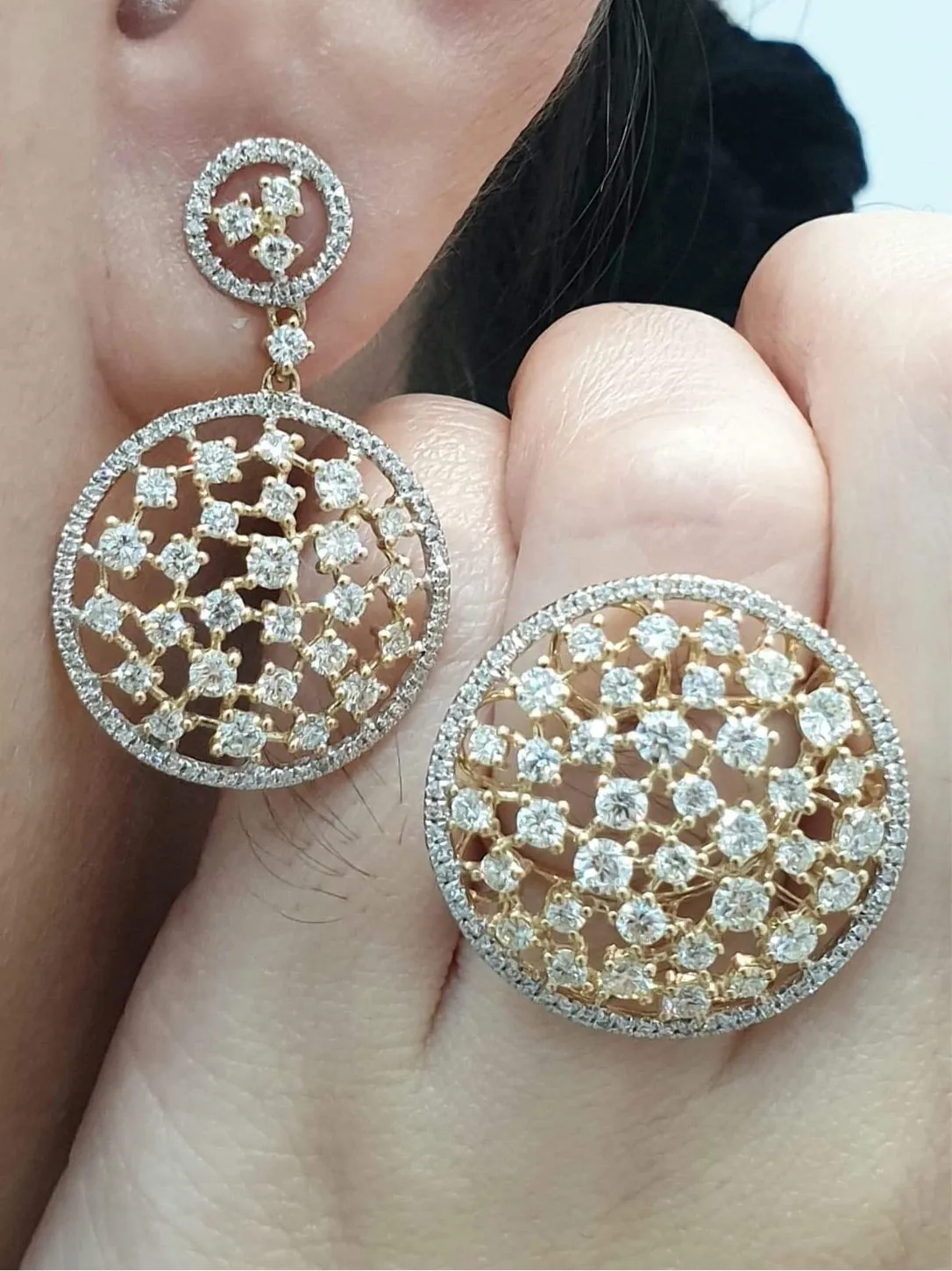 PREORDER | Golden Webbed Round Dangling Diamond Jewelry Set 14kt