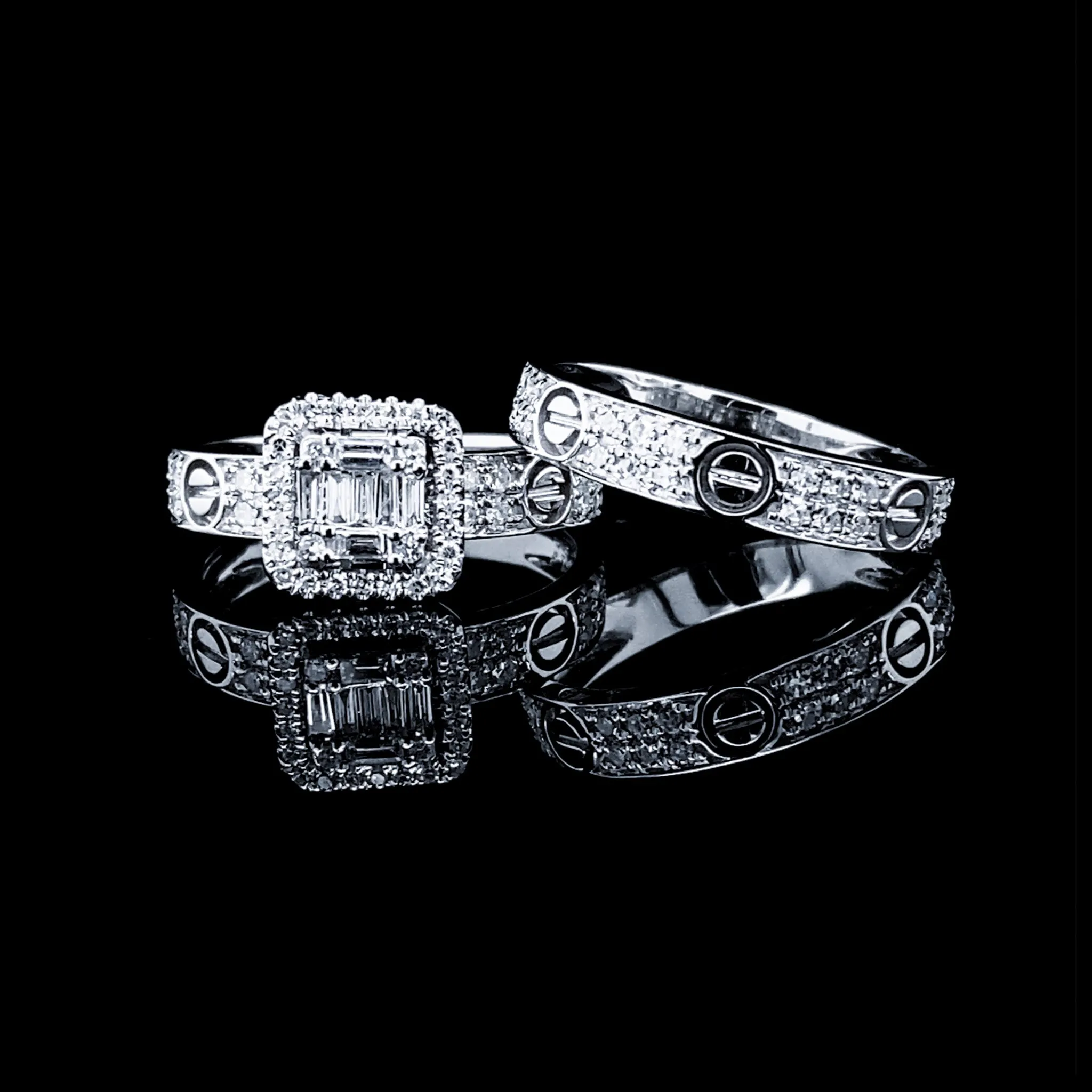 PREORDER | Square Paved Band Twin Pair Diamond Ring 14kt