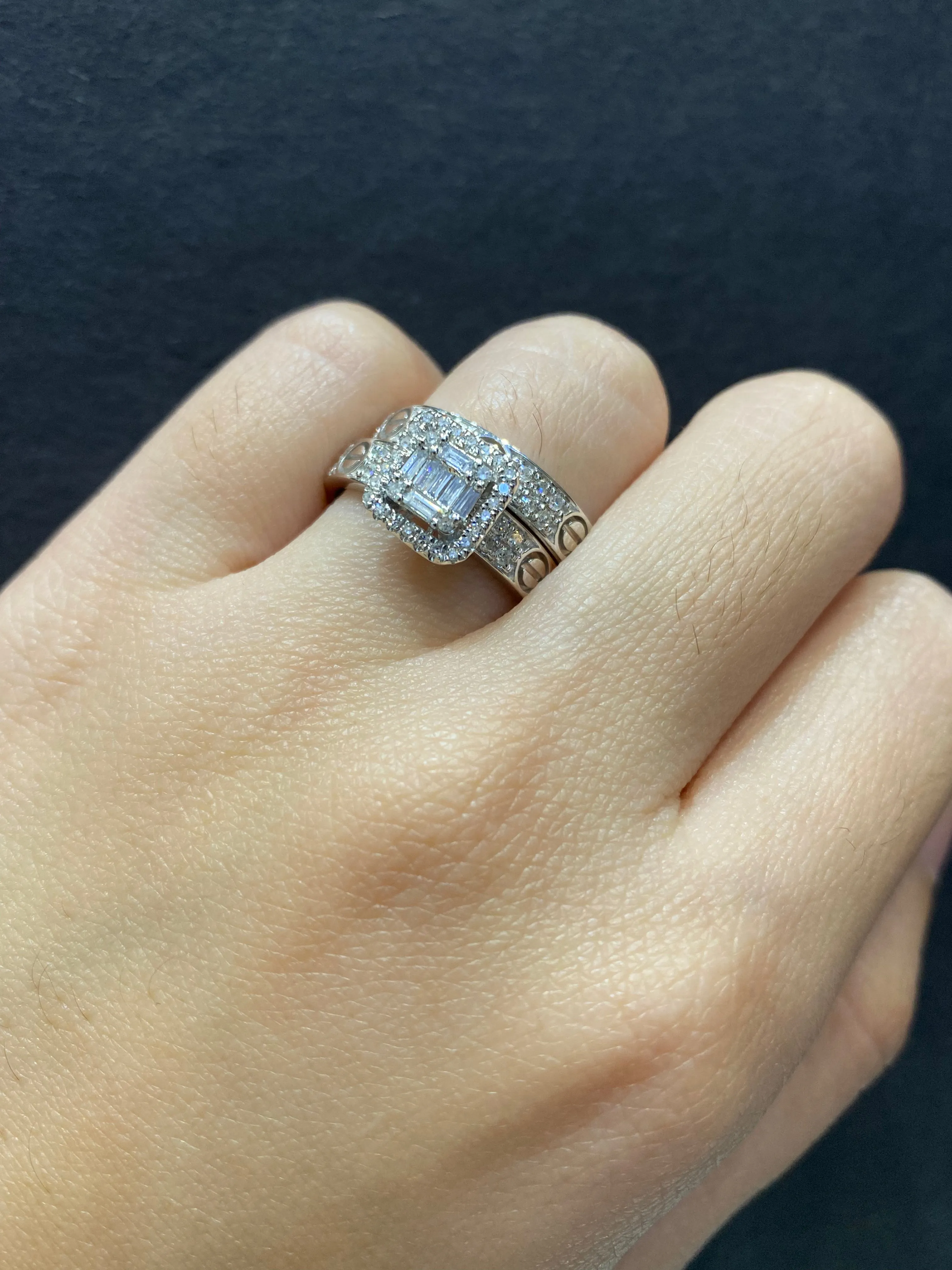 PREORDER | Square Paved Band Twin Pair Diamond Ring 14kt