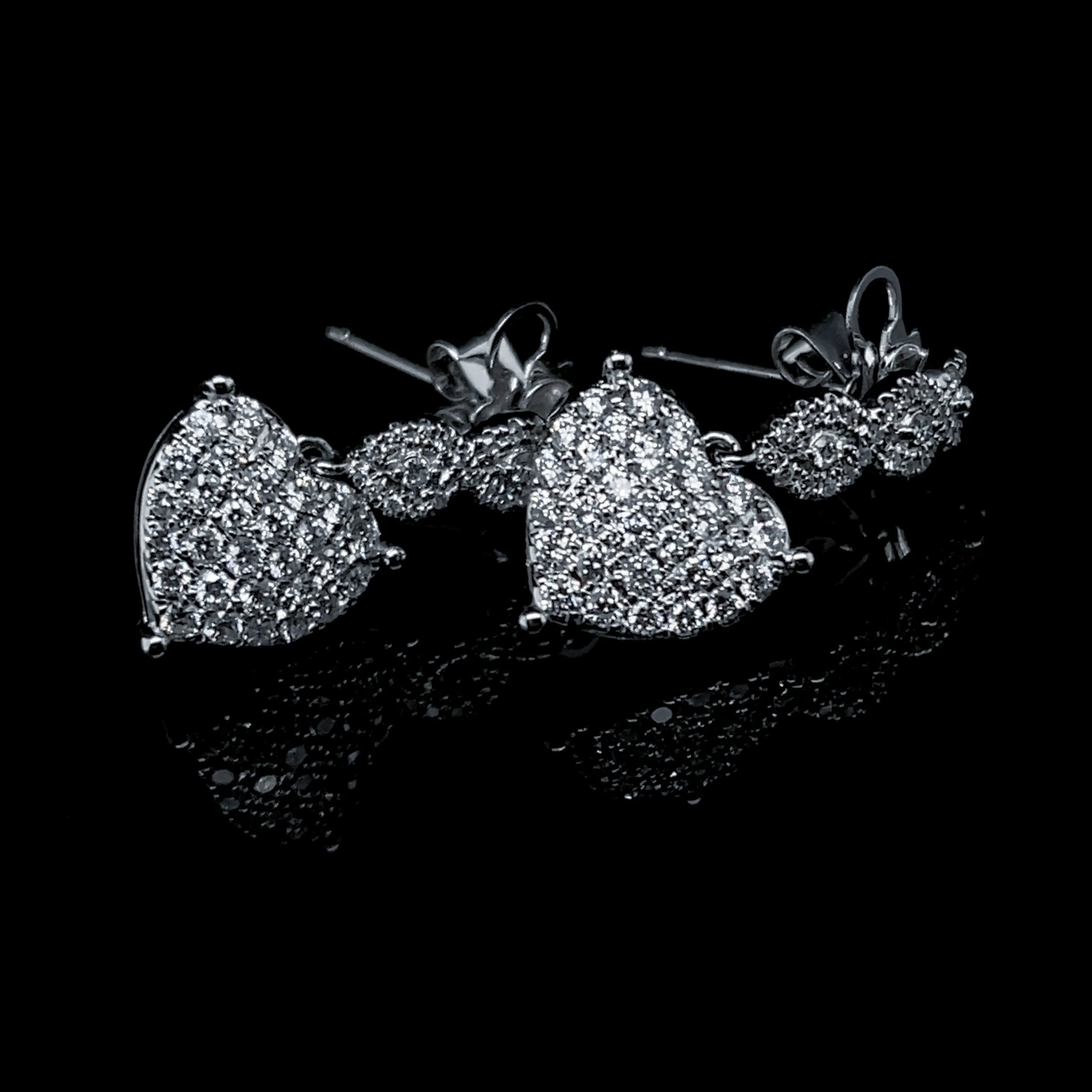 PREORDER | Twin Pair Heart Dangling Diamond Jewelry Set 14kt