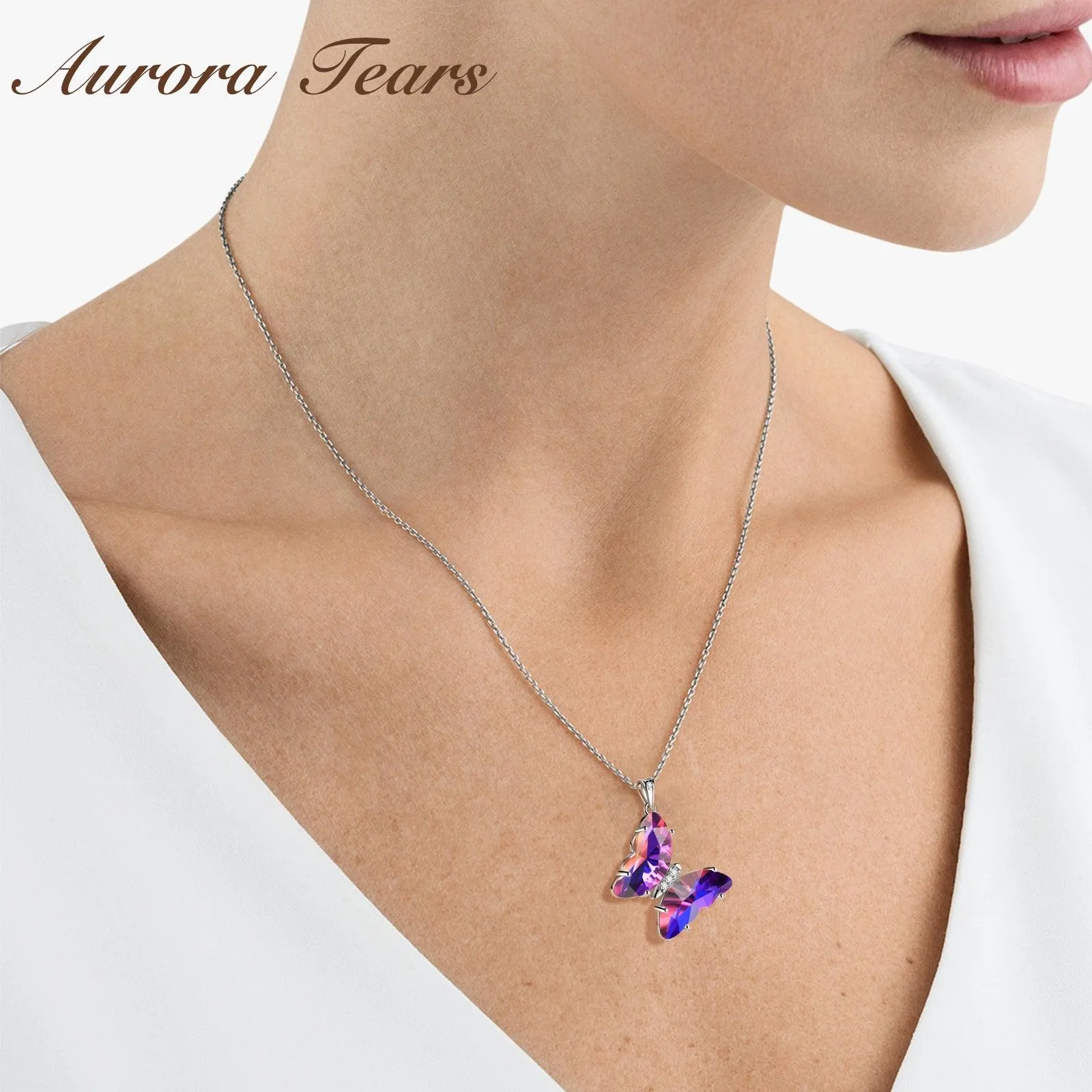 Purple Butterfly Necklace February Amethyst Birthstone Pendant Women Girls Jewelry Birthday Gift