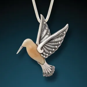 "Hummingbird II" Fossilized Walrus Tusk Sterling Silver Pendant