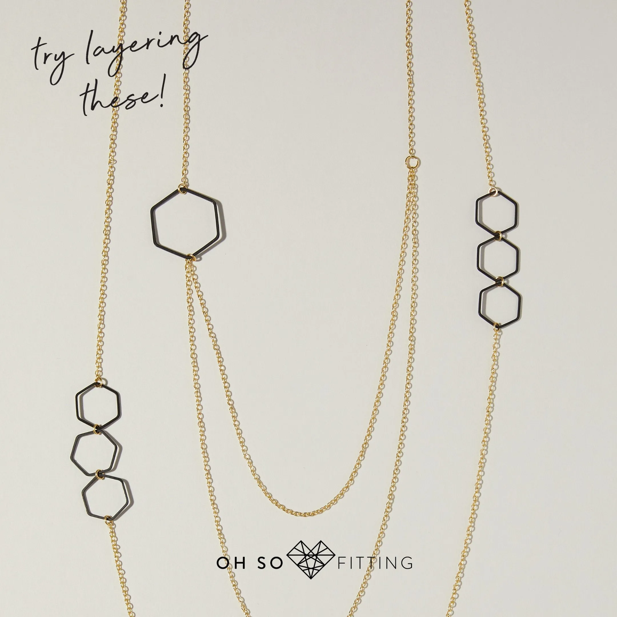 "Le Contour" Honeycomb Hexagon Gold & Silver Long Necklace