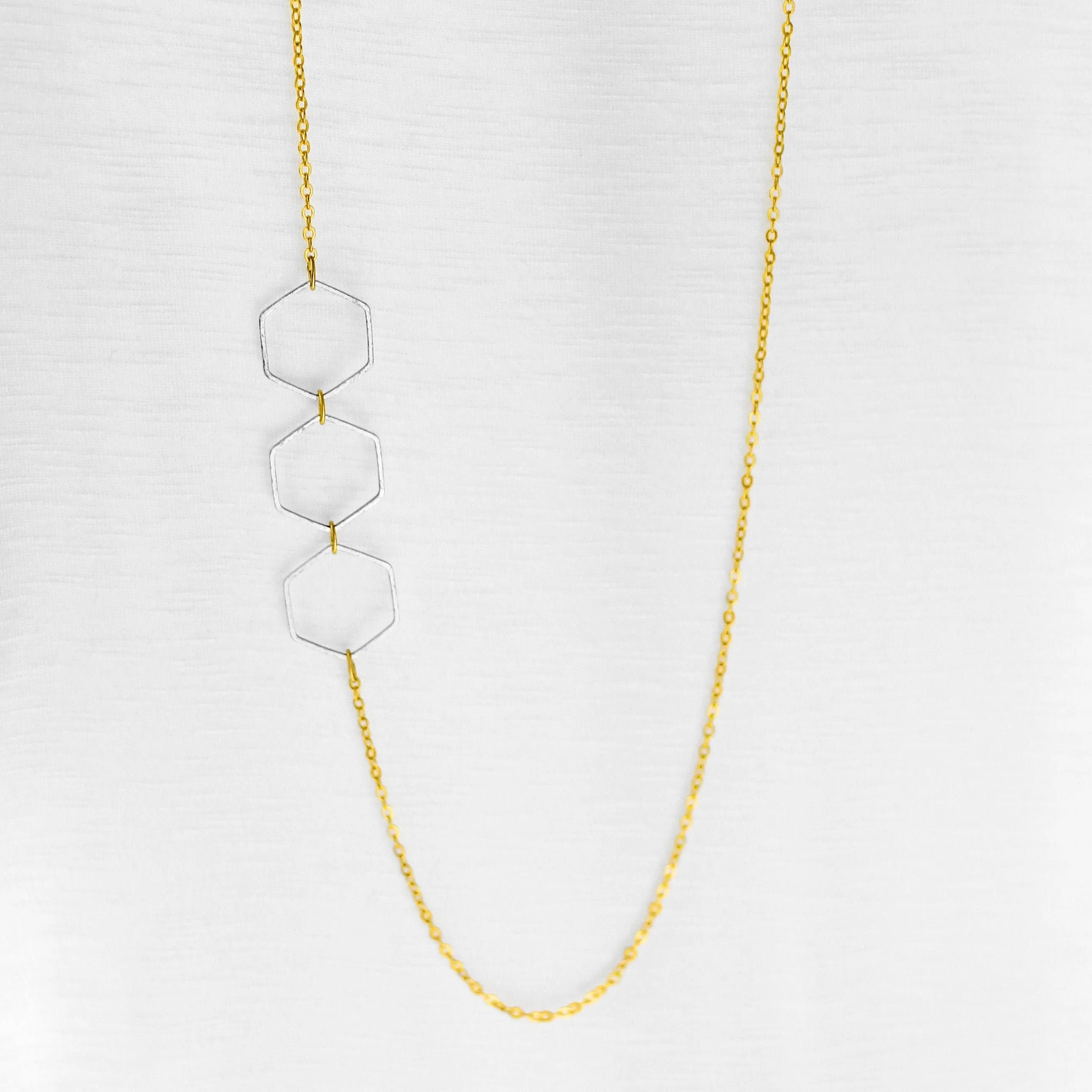 "Le Contour" Honeycomb Hexagon Gold & Silver Long Necklace