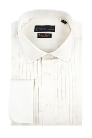 "Romano" Off-White Pleated Laydown Tuxedo Shirt