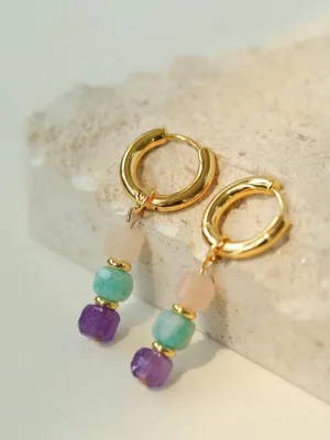 Rainbow Candy Cube Gemstone Drop Hoop Earrings