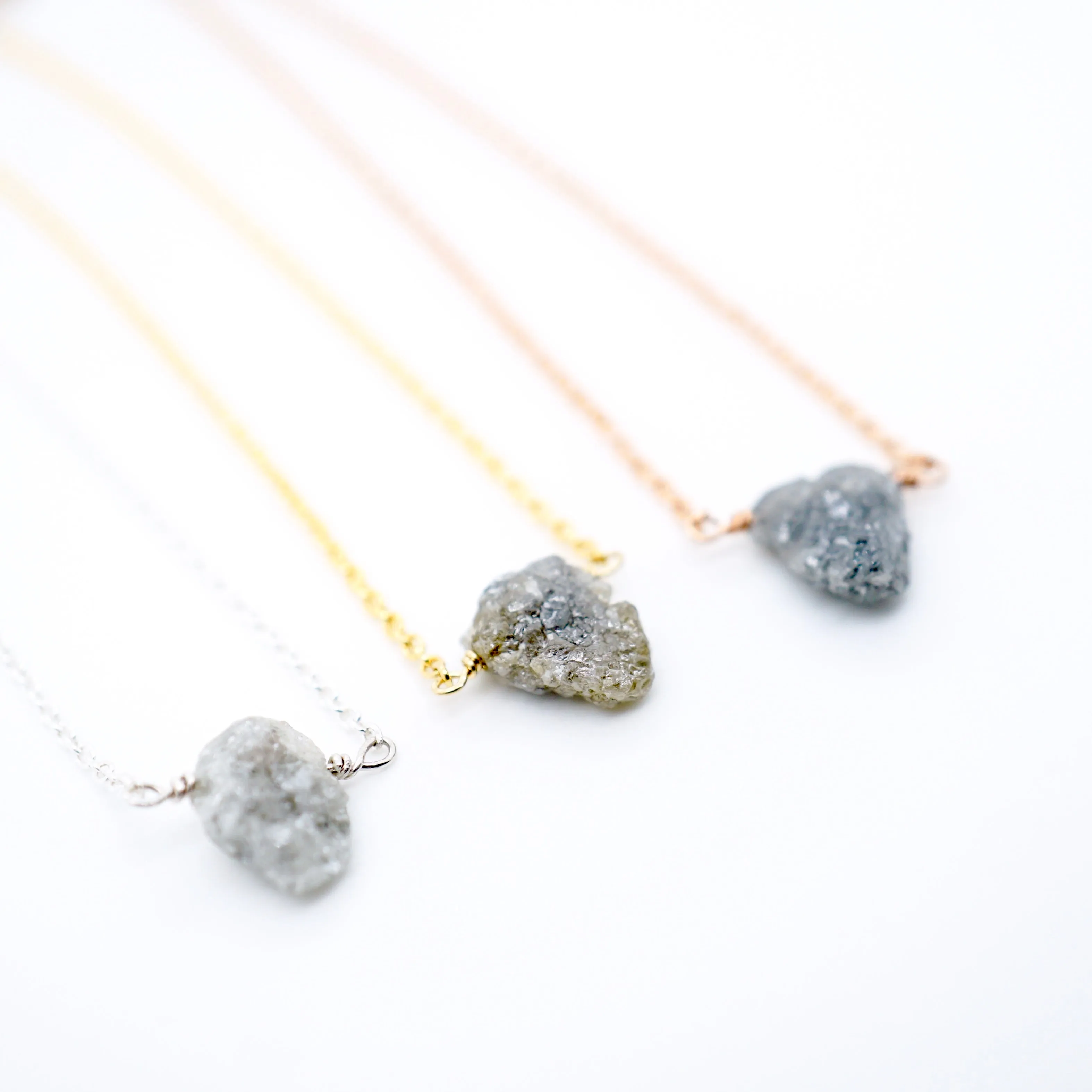 Raw Diamond Necklace - Featured on BuzzFeed - Gray Raw Diamond Necklace - Rustic Diamond Necklace