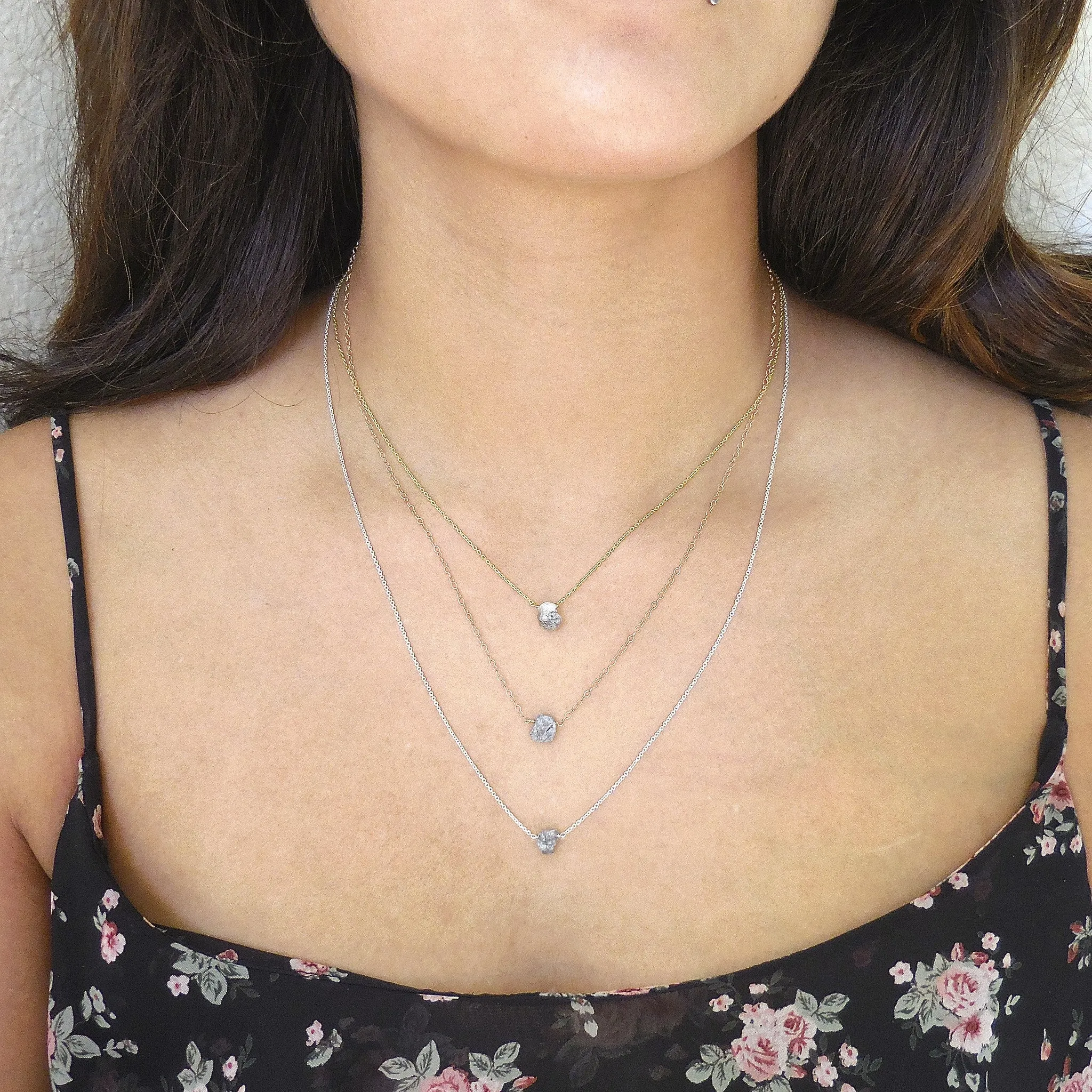 Raw Diamond Necklace - Featured on BuzzFeed - Gray Raw Diamond Necklace - Rustic Diamond Necklace