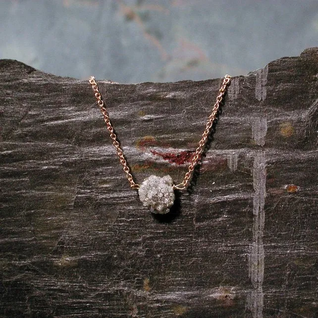 Raw Diamond Necklace - Featured on BuzzFeed - Gray Raw Diamond Necklace - Rustic Diamond Necklace