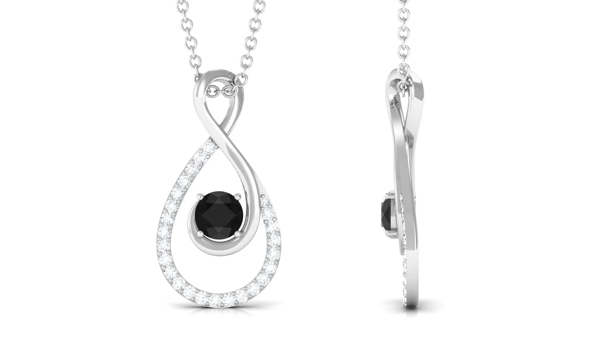 Real Black Onyx Infinity Pendant Necklace with Diamond